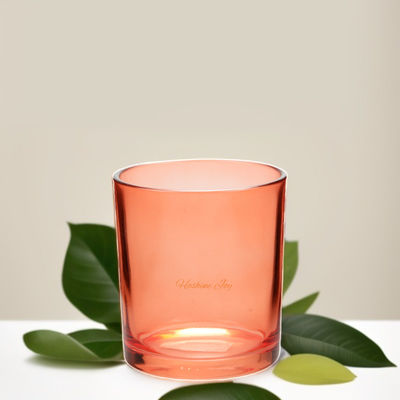 Orange Cleaning Glass Wedding Candle Holders Round 330ML Volume