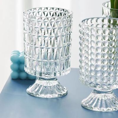 Embossed Big Base Vase Crystal Glass Vase Hydroponic Green Plant Vase Dining Table Centerpieces Home Decor Office Party