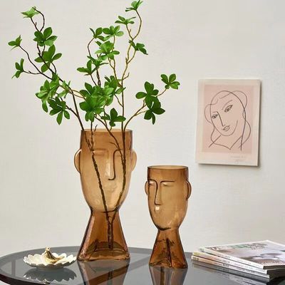 H24cm Unique Modern Transparent Face Glass Vase for Holding Flowers Office Home Living Decor Display