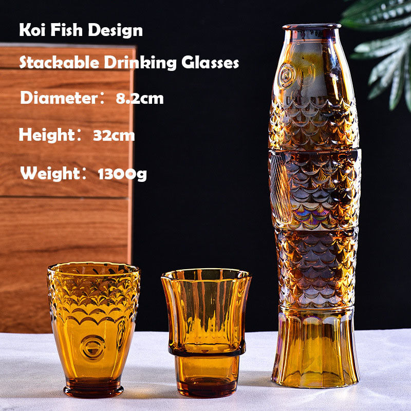 Koi Fish Design Drinking Glasses Stackable Drinking Glasses Fish Shaped Glasses Drinking for Home Decor