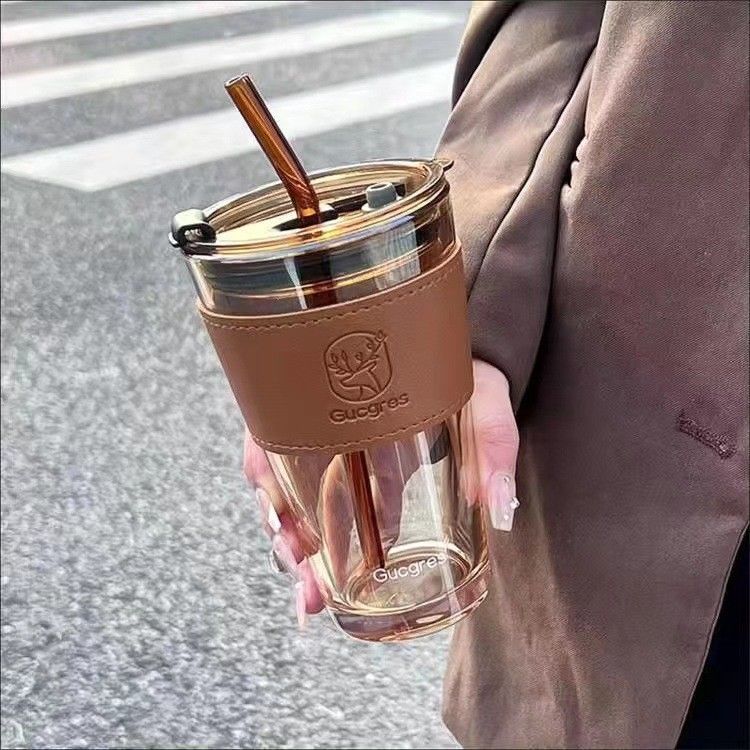 Tumbler Water Glass, Cups with Straw and Lid Sealed Carry on for Coffee, Iced Tea, Thick Wall Insulated Glass Cup