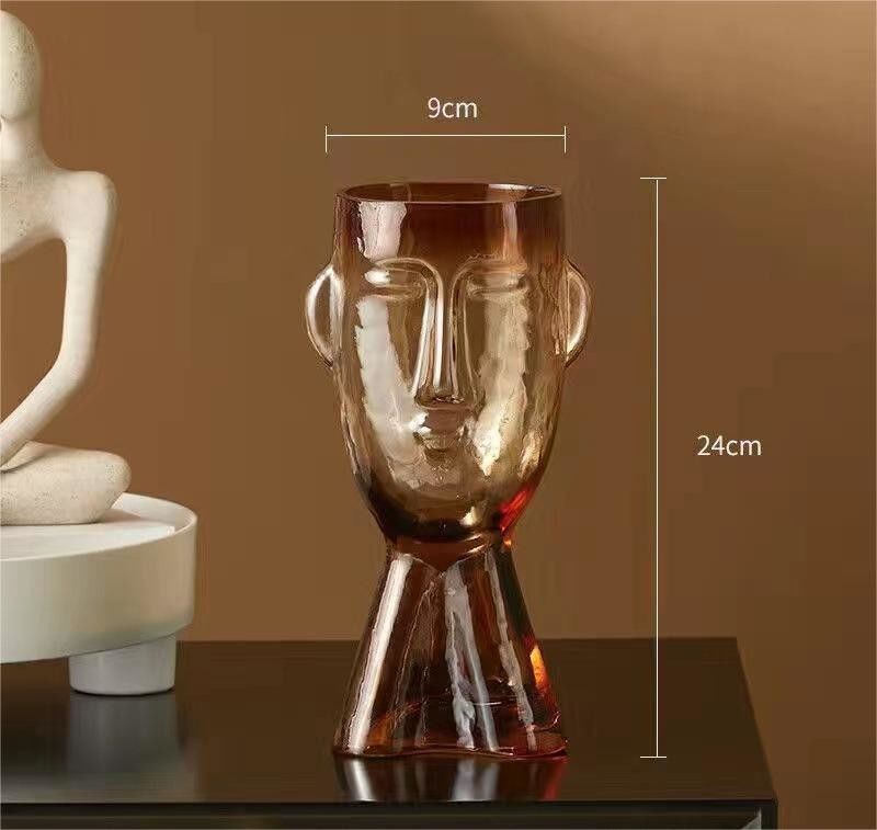 H24cm Unique Modern Transparent Face Glass Vase for Holding Flowers Office Home Living Decor Display